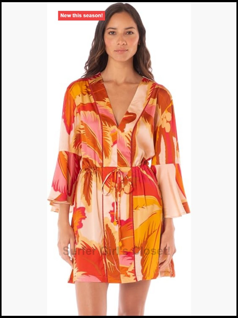 V-Neck Flare Sleeve Kaftan Cover-Up Rayon Maxi